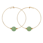 Green Aventurine Gemstone 10mm Stone Hoop Earring Gold