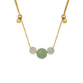 Green Aventurine 3 Gemstone Silk Slider Necklace Gold