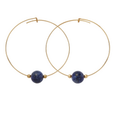 Blue Sodalite Gemstone 10mm Stone Hoop Earring Gold
