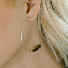 Tiger's Eye Gemstone 5 Stone Hoop Earring