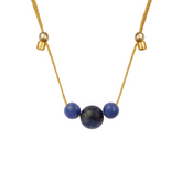 Blue Sodalite 3 Gemstone Silk Slider Necklace Gold