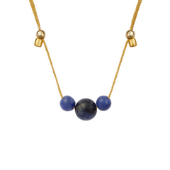 Blue Sodalite 3 Gemstone Silk Slider Necklace Gold