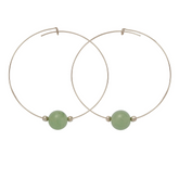 Green Aventurine Gemstone 10mm Stone Hoop Earring Silver