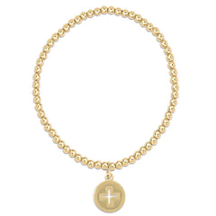 Classid Gold 3mm Bead Bracelet - Signature Cross Gold Disc