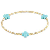 Signature Cross Gold Pattern 3mm Bead Bracelet - Turquoise