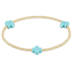 Signature Cross Gold Pattern 3mm Bead Bracelet - Turquoise
