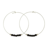 Black Onyx Gemstone 5 Stone Hoop Earring Silver