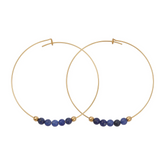 Blue Sodalite Gemstone 5 Stone Hoop Earring Gold