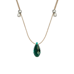 Emerald Silk Slider Necklace Silver