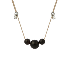 Black Onyx 3 Gemstone Silk Slider Necklace Silver