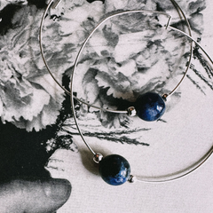 Blue Sodalite Gemstone 10mm Stone Hoop Earring Silver