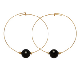 Black Onyx Gemstone 10mm Stone Hoop Earring Gold