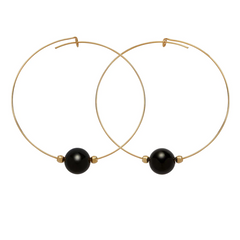 Black Onyx Gemstone 10mm Stone Hoop Earring Gold