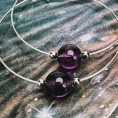 Amethyst Gemstone 10mm Stone Hoop Earring - Sterling Silver