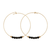 Black Onyx Gemstone 5 Stone Hoop Earring Gold
