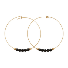 Black Onyx Gemstone 5 Stone Hoop Earring Gold