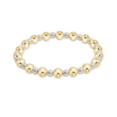 Pearl Grateful Pattern 4mm Bead Bracelet - 6mm Gold