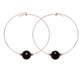 Black Onyx Gemstone 10mm Stone Hoop Earring Silver