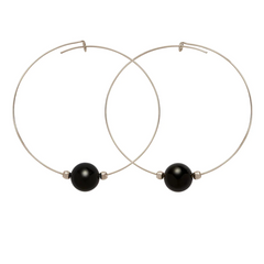 Black Onyx Gemstone 10mm Stone Hoop Earring Silver