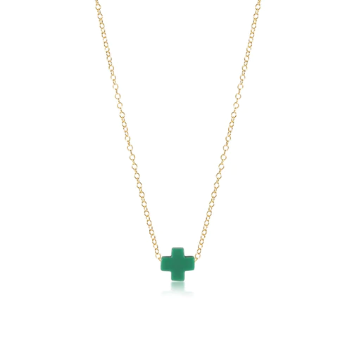 16" Necklace Gold - Signature Cross Emerald