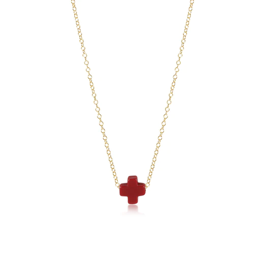 16" Necklace Gold - Signature Cross Red