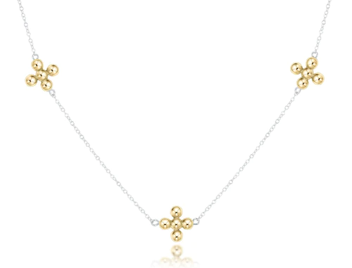 17" Choker Simplicity Chain Sterling Mixed Metal-Classic Beaded Cross Gold