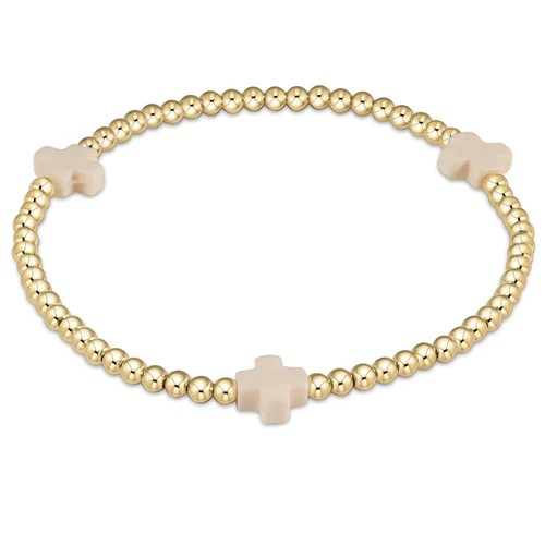 egirl Signature Cross Gold Pattern 3mm Bead Bracelet - Off-White