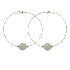 Amazonite Gemstone 10mm Stone Hoop Earring Silver