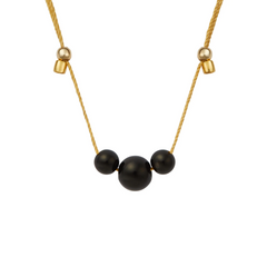 Black Onyx 3 Gemstone Silk Slider Necklace Gold