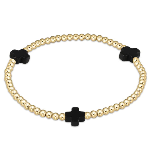 enewton Extends - Signature Cross Gold Pattern 3mm Bead Bracelet - Onyx