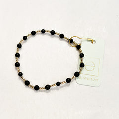 Gold Sincerity Pattern 4mm Bead bracelet- Matte Onyx