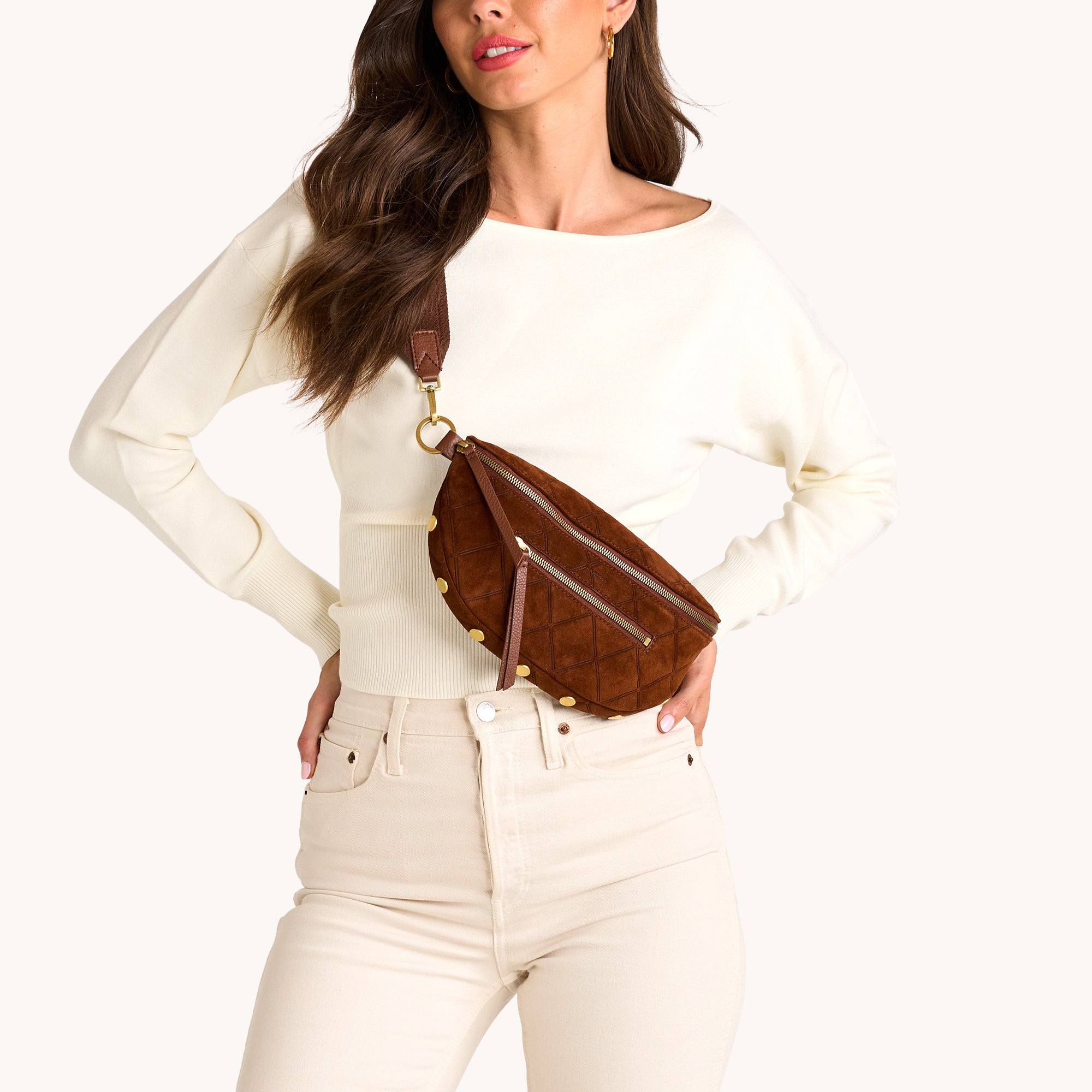 Charles Crossbody Med-Chocolate Diamond Suede-AG