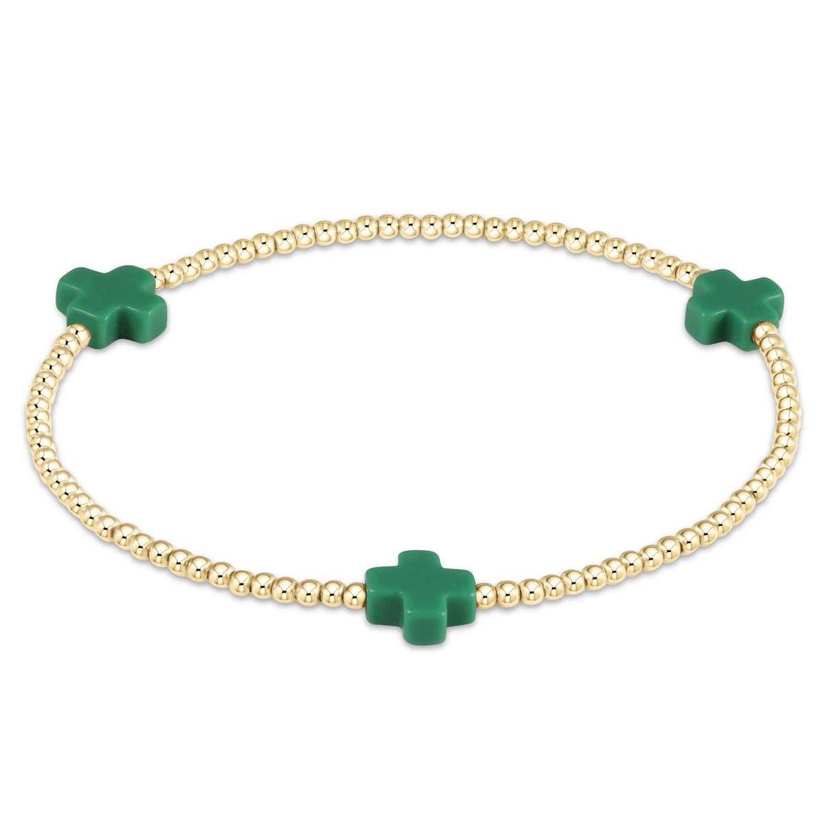 Signature Cross 2mm Gold Bracelet - Emerald