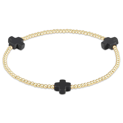 Signature Cross Gold Pattern 2mm Bead Bracelet - Onyx