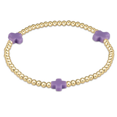 Signature Cross Gold Pattern 3mm Bead Bracelet - Purple