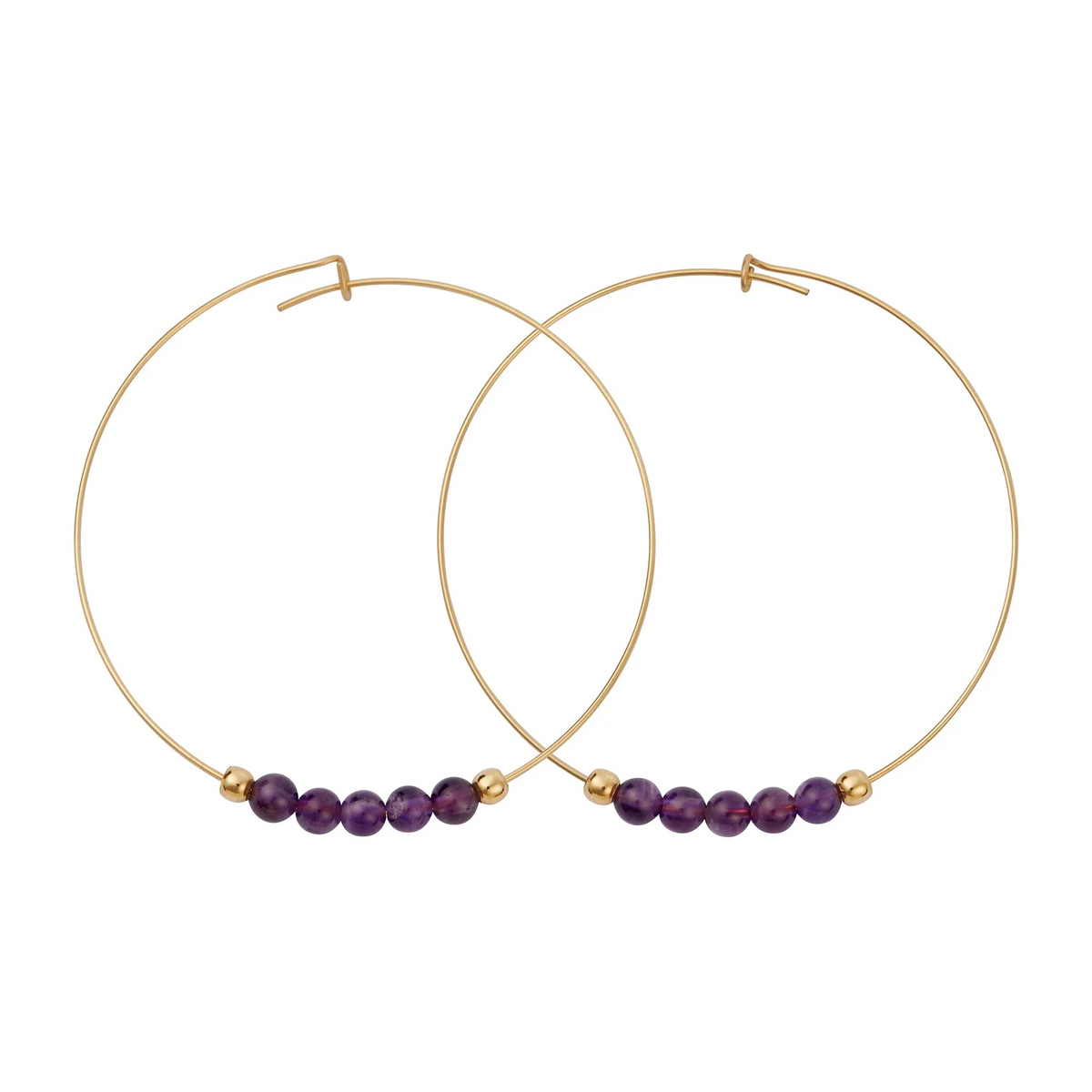 Amethyst Gemstone 5 Stone Hoop Earring - Gold