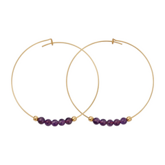 Amethyst Gemstone 5 Stone Hoop Earring - Gold