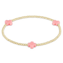 Signature Cross Gold Pattern 2mm Bead Bracelet - Pink