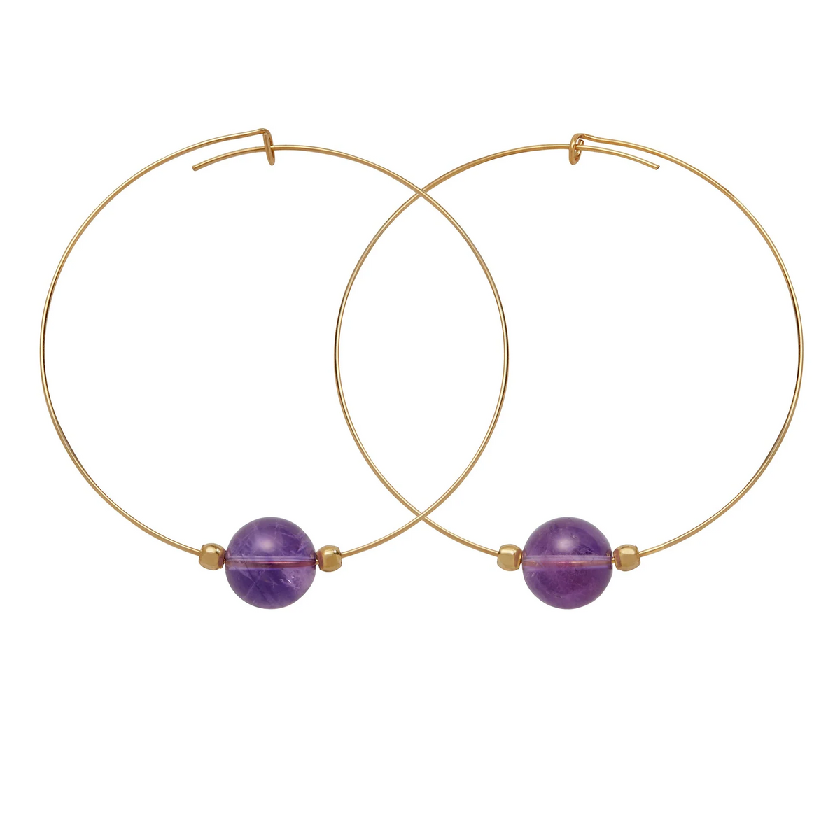 Amethyst Gemstone 10mm Stone Hoop Earring Gold