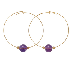 Amethyst Gemstone 10mm Stone Hoop Earring Gold