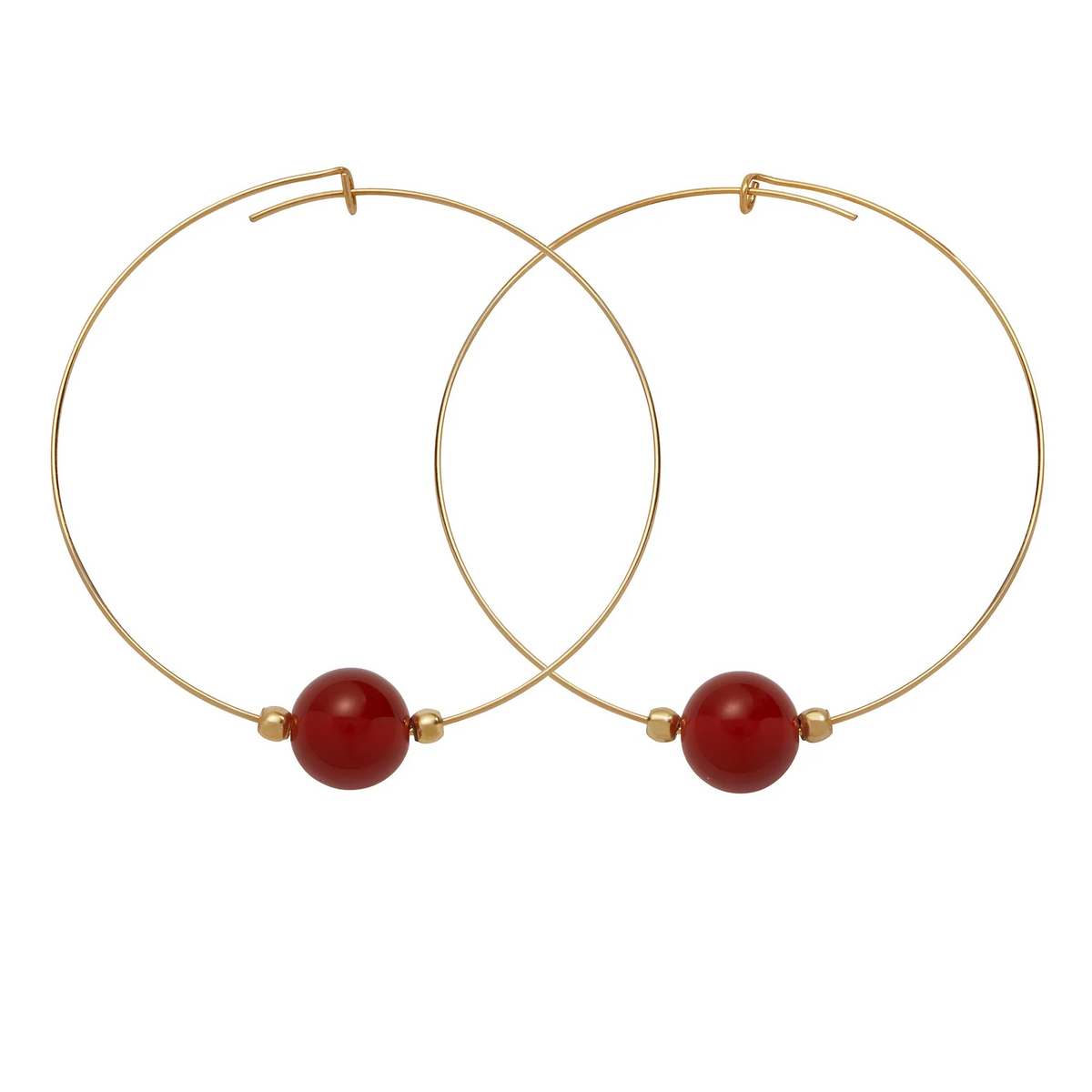 Carnelian Gemstone 10mm Stone Hoop Earring Gold