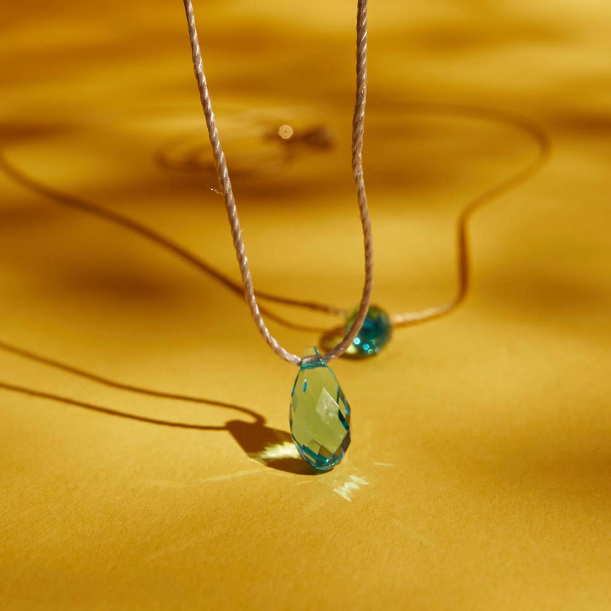 Aqua Silk Slider Necklace - Silver