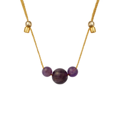 Amethyst 3 Gemstone Silk Slider Necklace Gold Silk