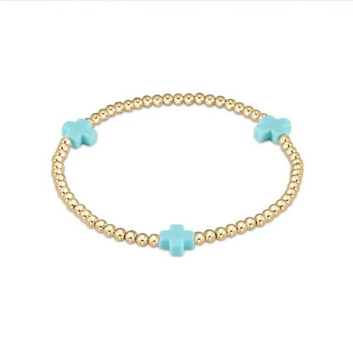 egirl Signature Cross Gold Pattern 3mm Bead Bracelet - Turquoise