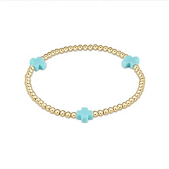 egirl Signature Cross Gold Pattern 3mm Bead Bracelet - Turquoise